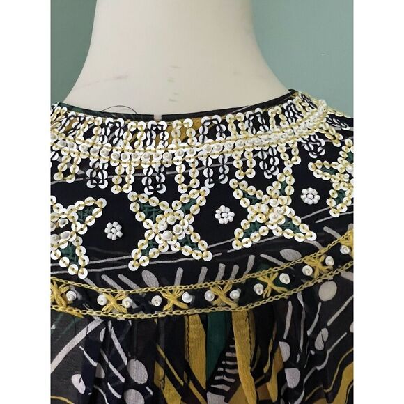 NIeves Lavi Stunning Sheer Silk Tunic W/ Intricate Beading & Original Pattern XS - Picture 5 of 8